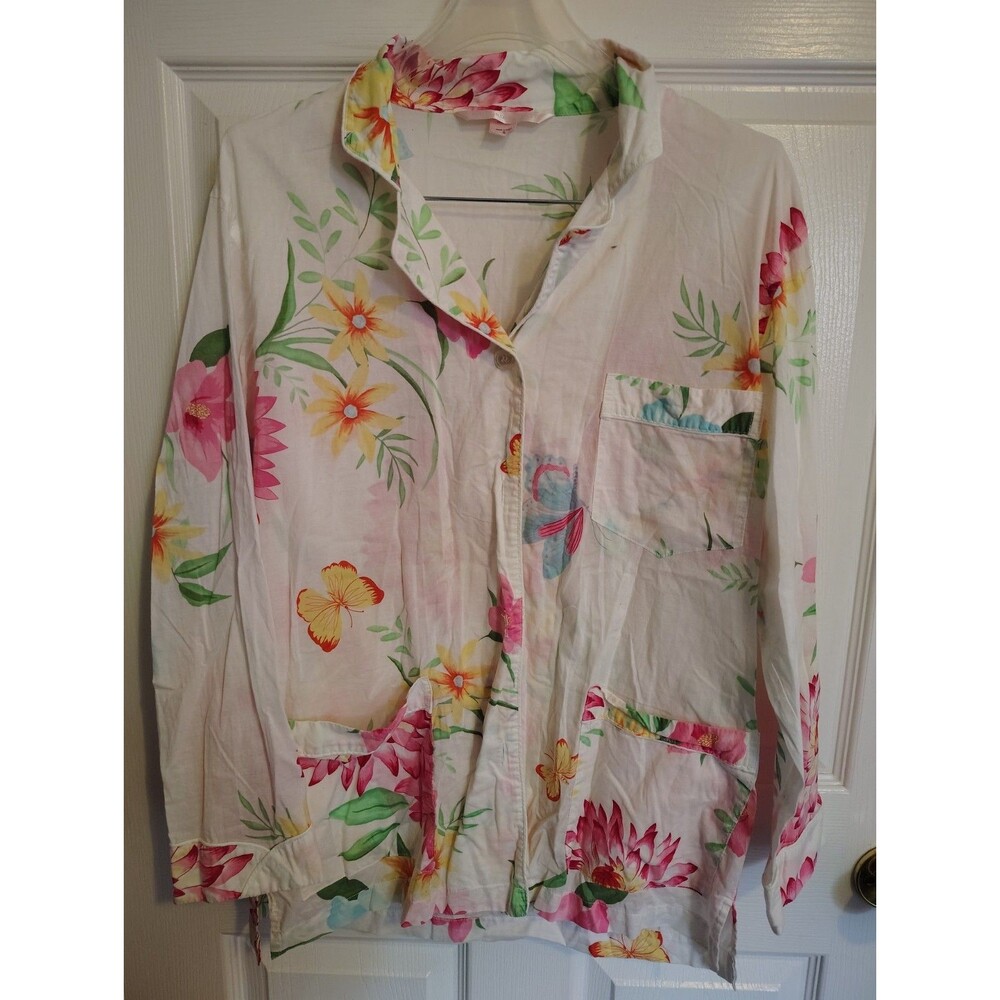 Victoria's Secret Floral Cotton Button-Up Pajama Top Long Sleeve Pockets S
